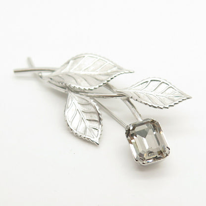 925 Sterling Silver Antique Van Dell Rhinestone Twig Leaf Pin Brooch