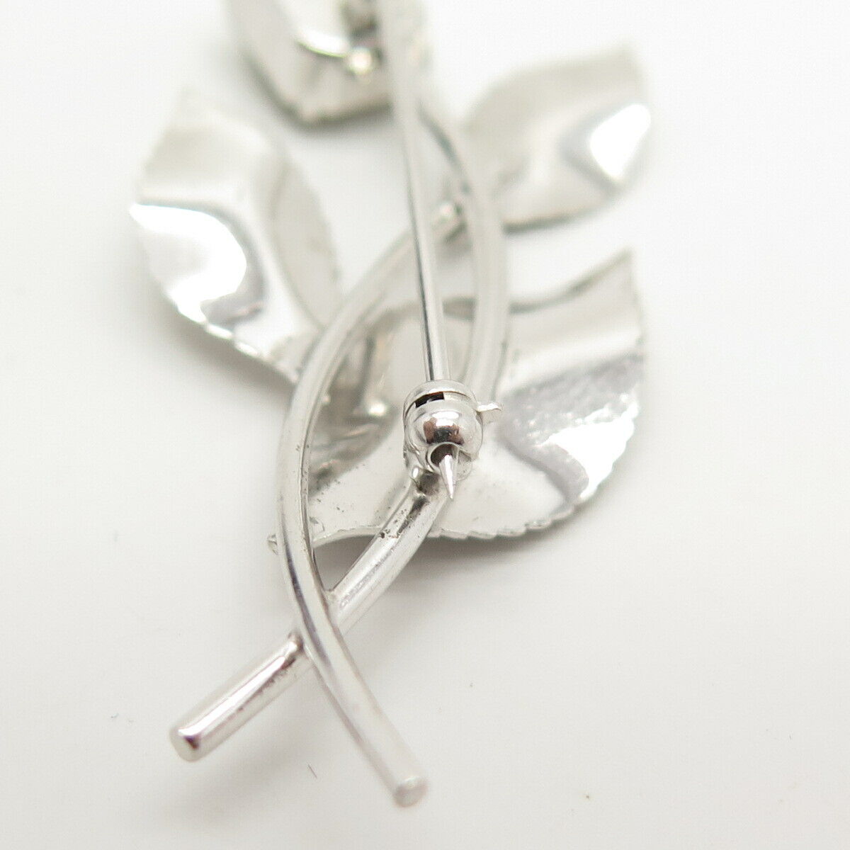 925 Sterling Silver Antique Van Dell Rhinestone Twig Leaf Pin Brooch