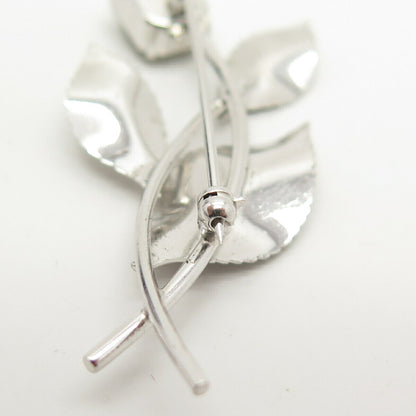 925 Sterling Silver Antique Van Dell Rhinestone Twig Leaf Pin Brooch