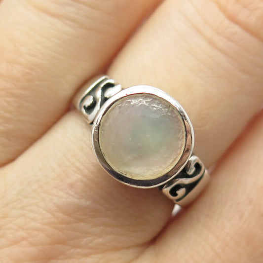 925 Sterling Silver Vintage Real Mother-of-Pearl Swirl Ring Size 8 1/4