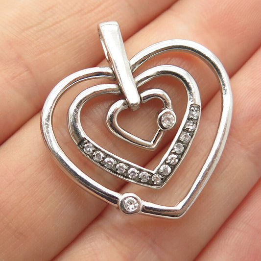 925 Sterling Silver C Z Triple Heart Pendant