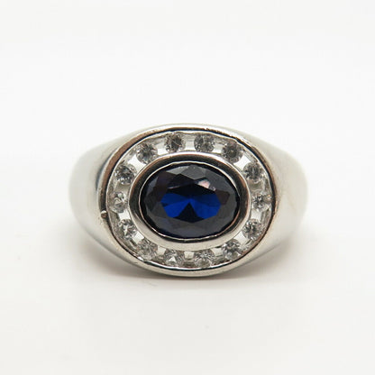 925 Sterling Silver Real Lab-Created Sapphire Gem & C Z Ring Size 10 1/4