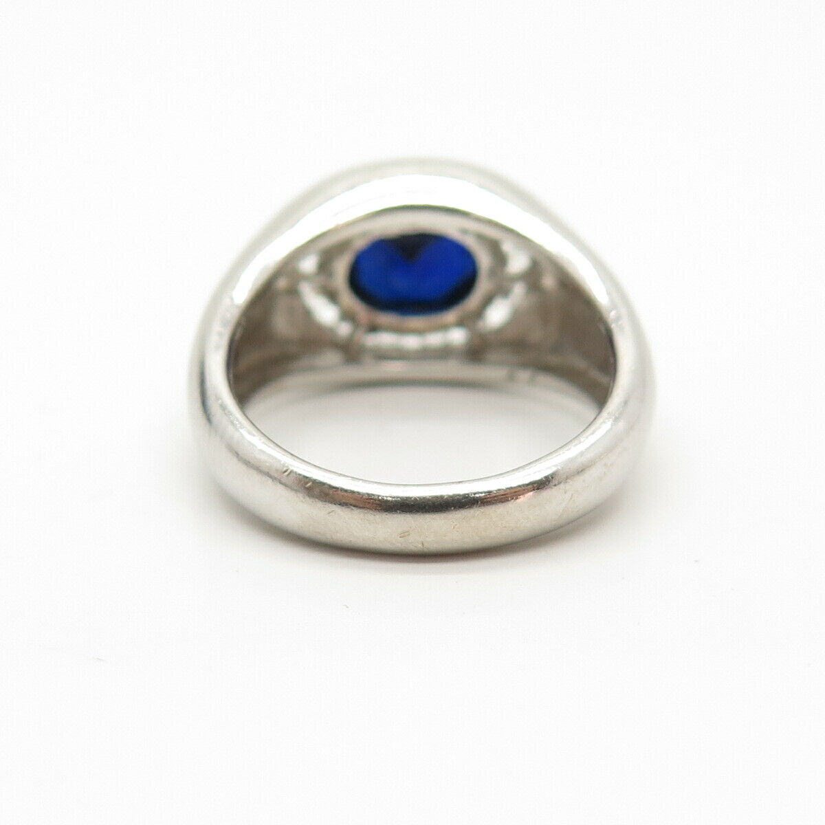 925 Sterling Silver Real Lab-Created Sapphire Gem & C Z Ring Size 10 1/4