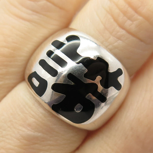 925 Sterling Silver Italy Enamel Chinese Wide Ring Size 7.5