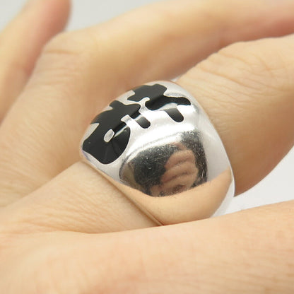 925 Sterling Silver Italy Enamel Chinese Wide Ring Size 7.5