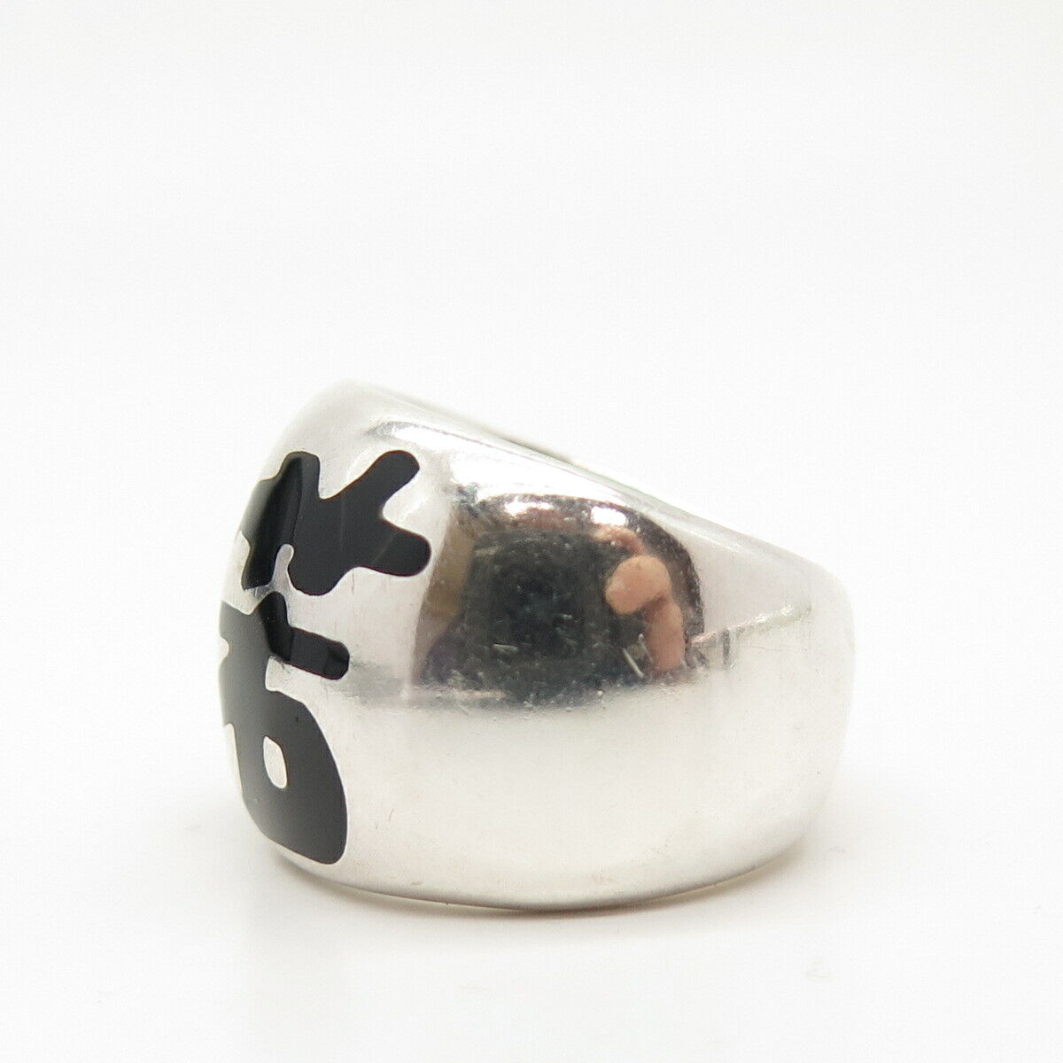 925 Sterling Silver Italy Enamel Chinese Wide Ring Size 7.5