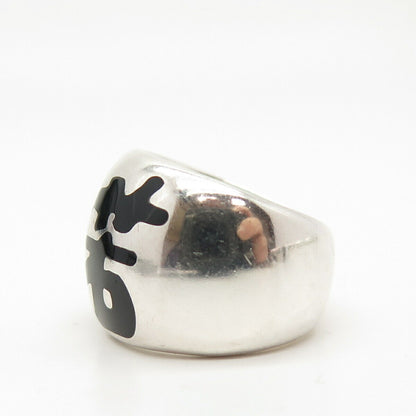 925 Sterling Silver Italy Enamel Chinese Wide Ring Size 7.5