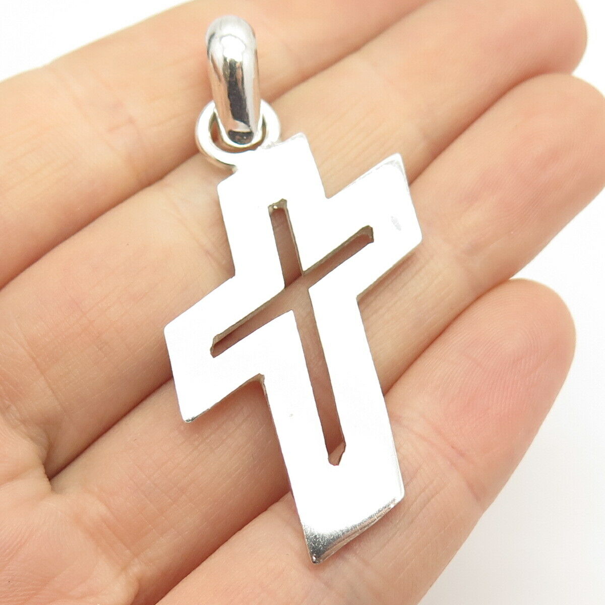 925 Sterling Silver Vintage Mexico Cutout Cross Pendant