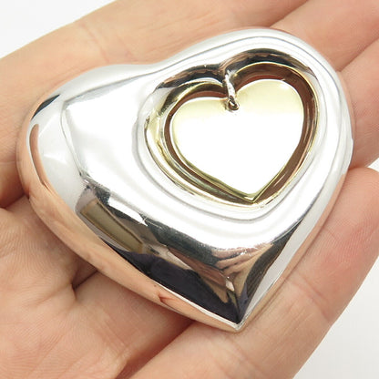 925 Sterling Silver 2-Tone Vintage Mexico Double Heart Pin Brooch / Pendant