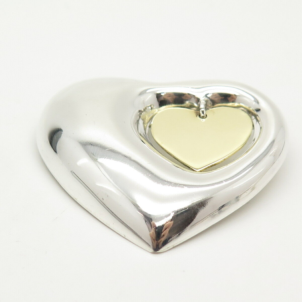 925 Sterling Silver 2-Tone Vintage Mexico Double Heart Pin Brooch / Pendant