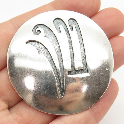 925 Sterling Silver Vintage Abstract Modernist Round Pin Brooch
