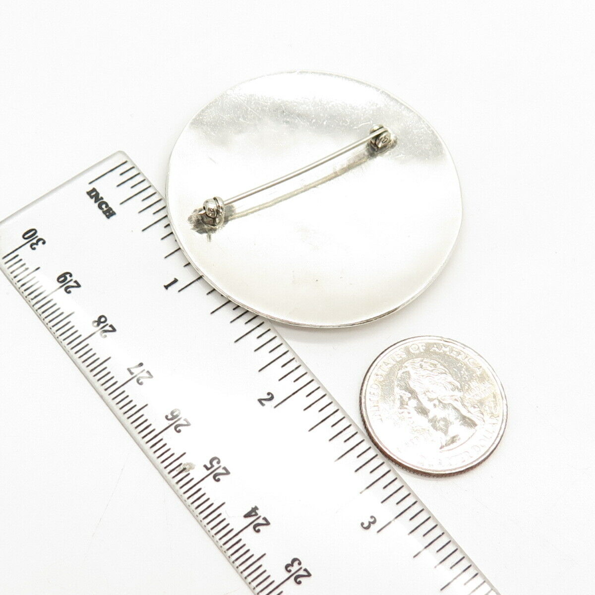 925 Sterling Silver Vintage Abstract Modernist Round Pin Brooch