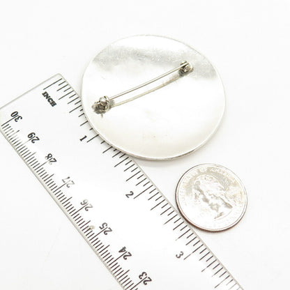 925 Sterling Silver Vintage Abstract Modernist Round Pin Brooch