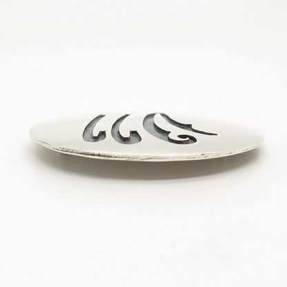 925 Sterling Silver Vintage Abstract Modernist Round Pin Brooch