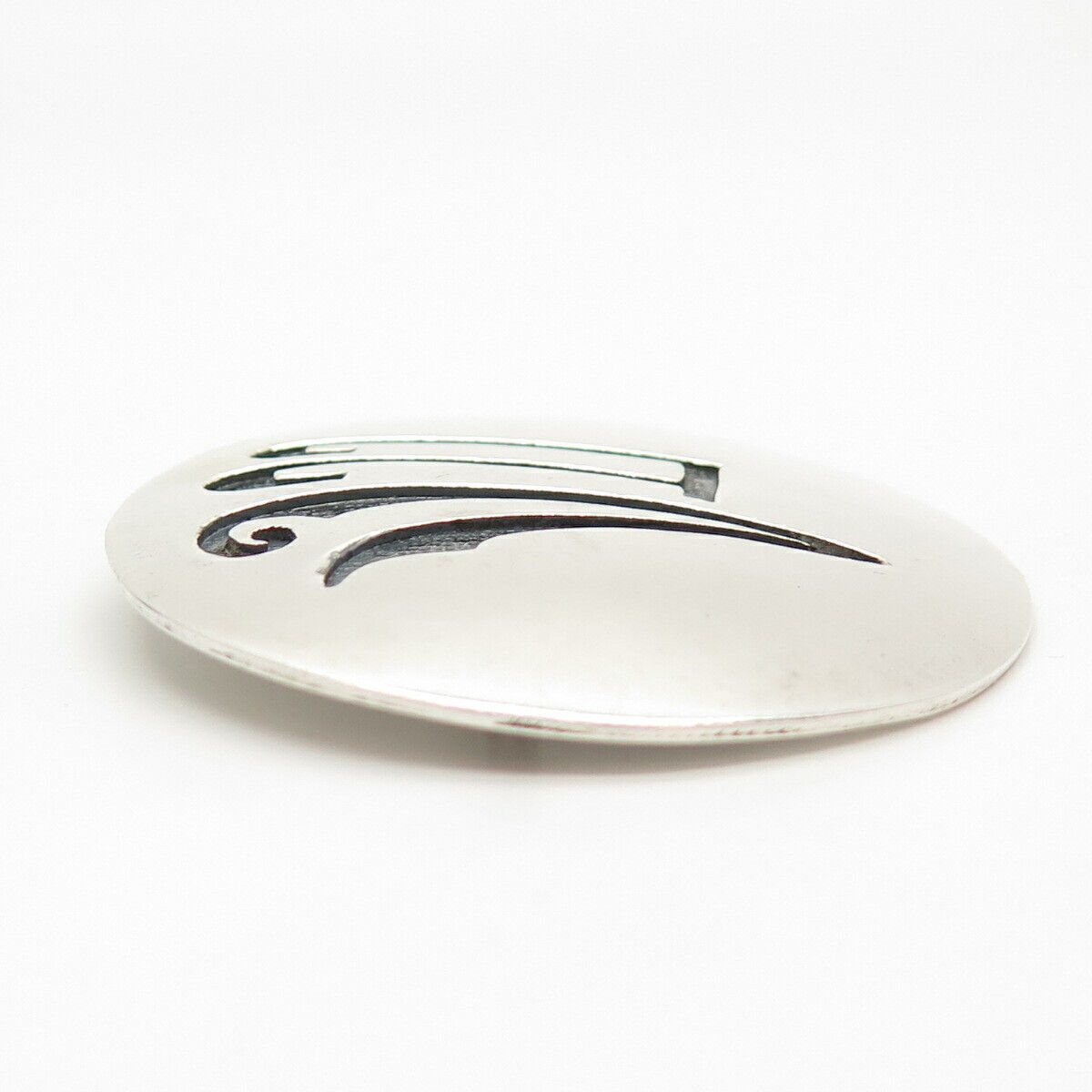 925 Sterling Silver Vintage Abstract Modernist Round Pin Brooch