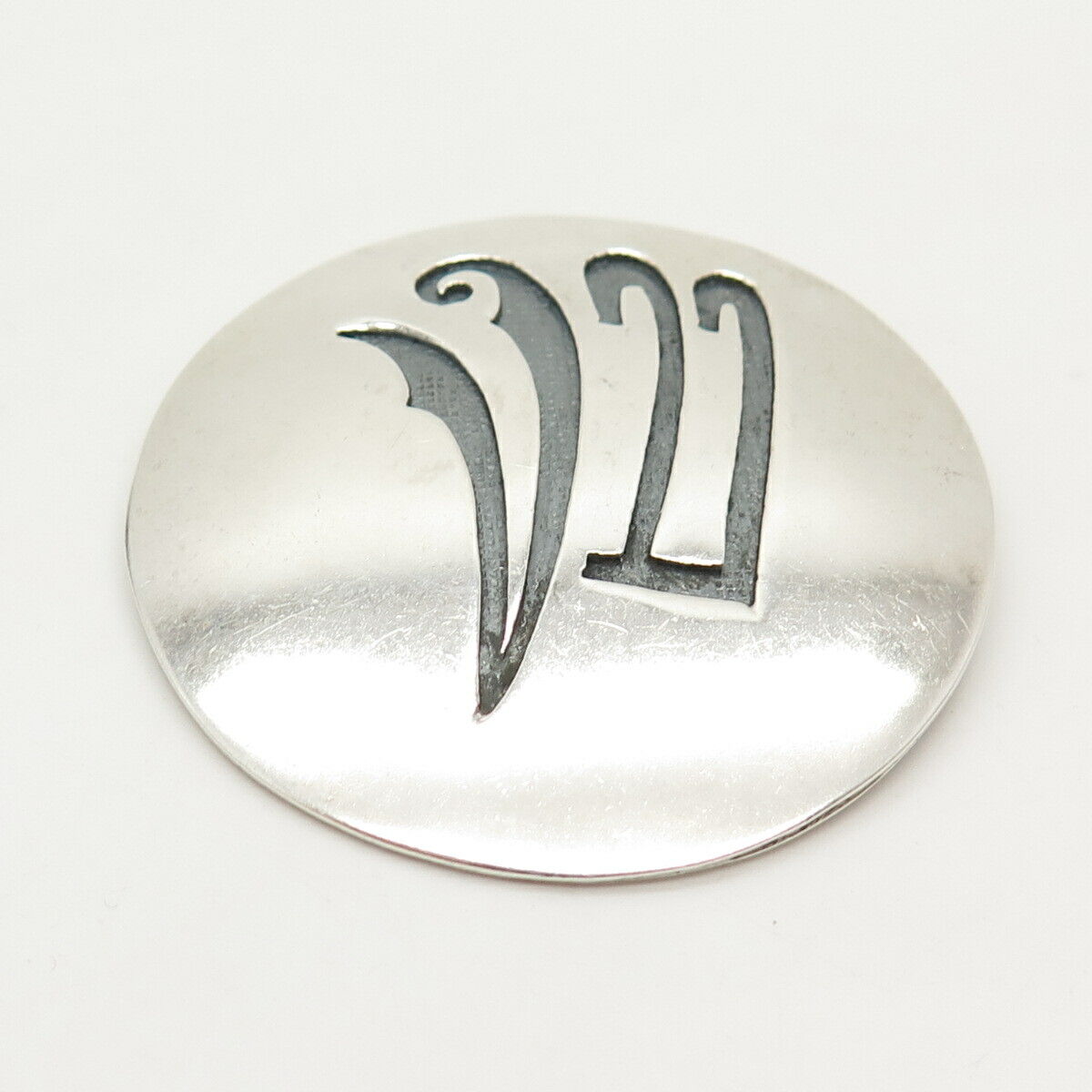 925 Sterling Silver Vintage Abstract Modernist Round Pin Brooch