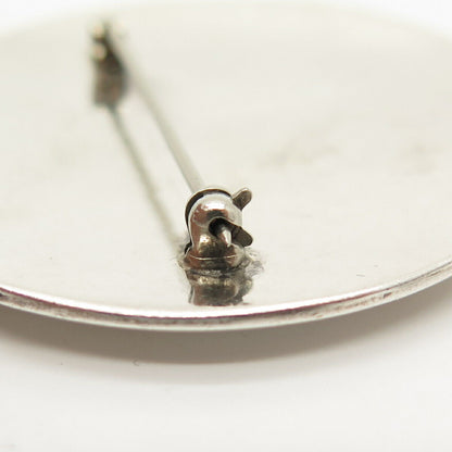 925 Sterling Silver Vintage Abstract Modernist Round Pin Brooch