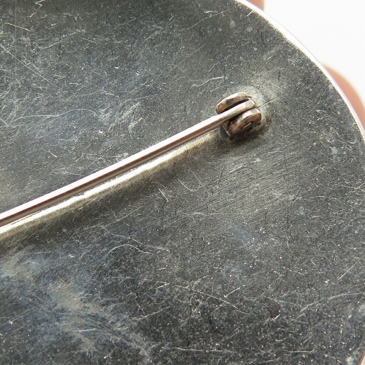 925 Sterling Silver Vintage Abstract Modernist Round Pin Brooch