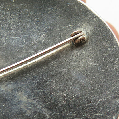 925 Sterling Silver Vintage Abstract Modernist Round Pin Brooch