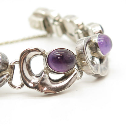 925 Sterling Silver Vintage Mexico Amethyst Gemstone Link Bracelet 6 3/4"