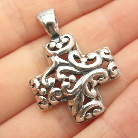 925 Sterling Silver Vintage Swirl Cutout Cross Pendant