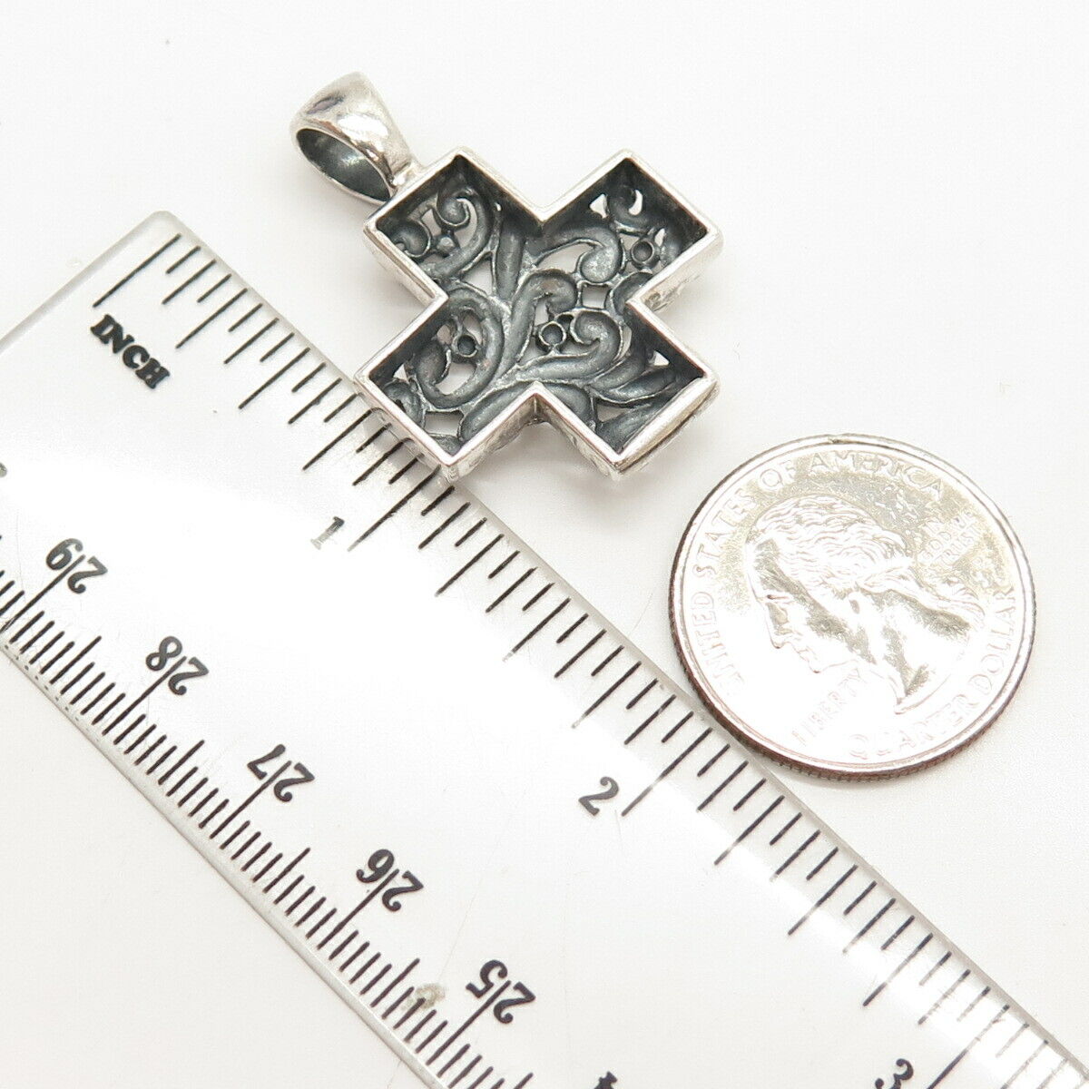 925 Sterling Silver Vintage Swirl Cutout Cross Pendant