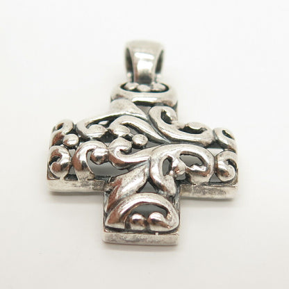 925 Sterling Silver Vintage Swirl Cutout Cross Pendant