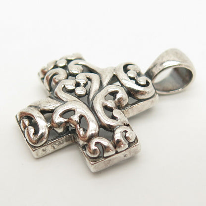 925 Sterling Silver Vintage Swirl Cutout Cross Pendant