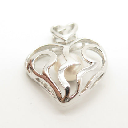 925 Sterling Silver Real Pearl Ornate Heart Pendant