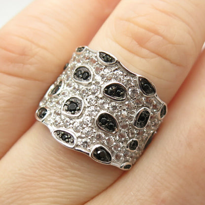 925 Sterling Silver Real White Topaz & Melanite Gem Ring