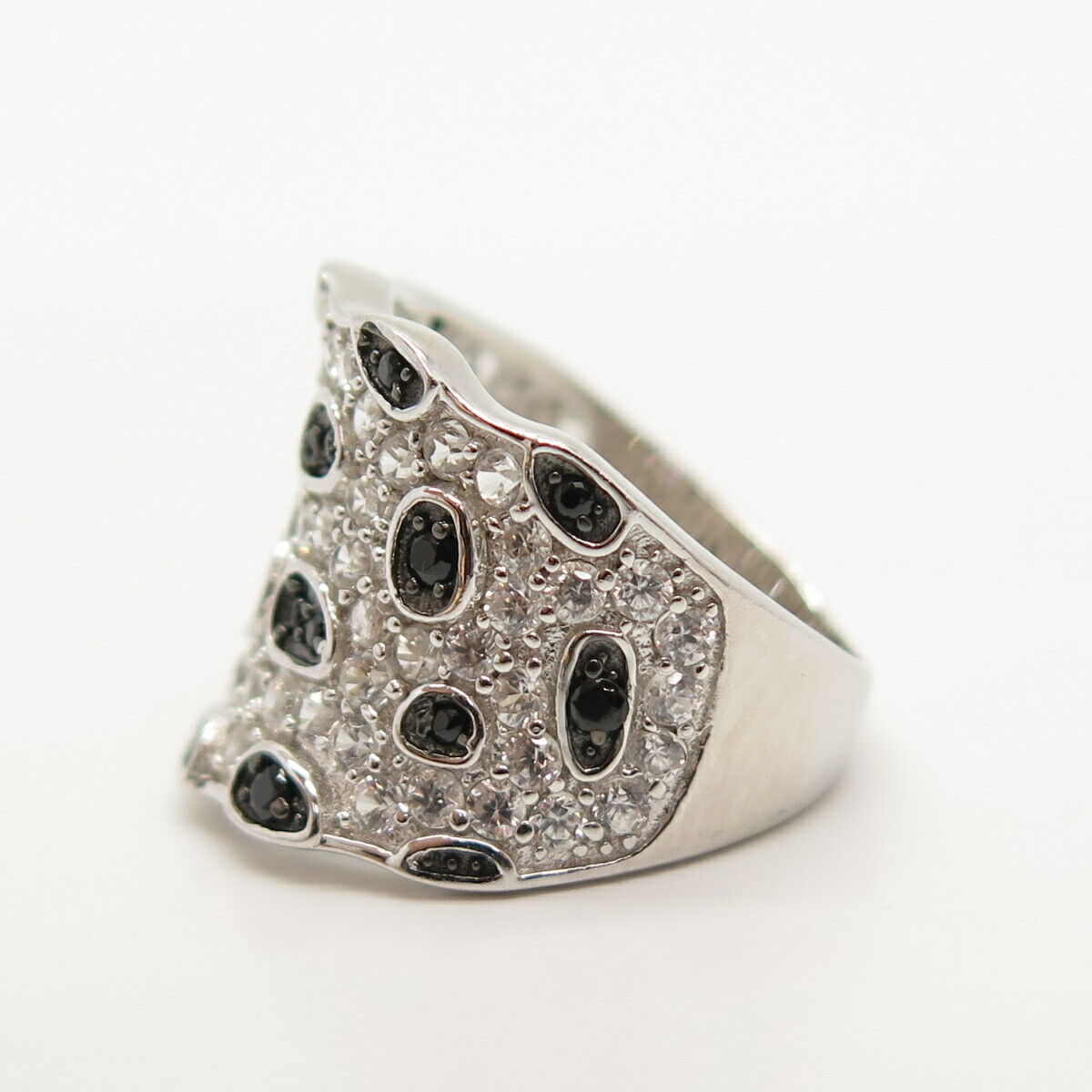 925 Sterling Silver Real White Topaz & Melanite Gem Ring