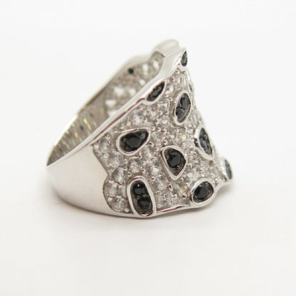 925 Sterling Silver Real White Topaz & Melanite Gem Ring