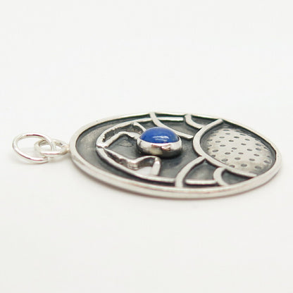 925 Sterling Silver Vintage Real Lapis Lazuli Gem Tribal Pendant