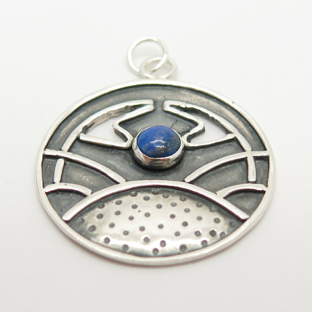 925 Sterling Silver Vintage Real Lapis Lazuli Gem Tribal Pendant