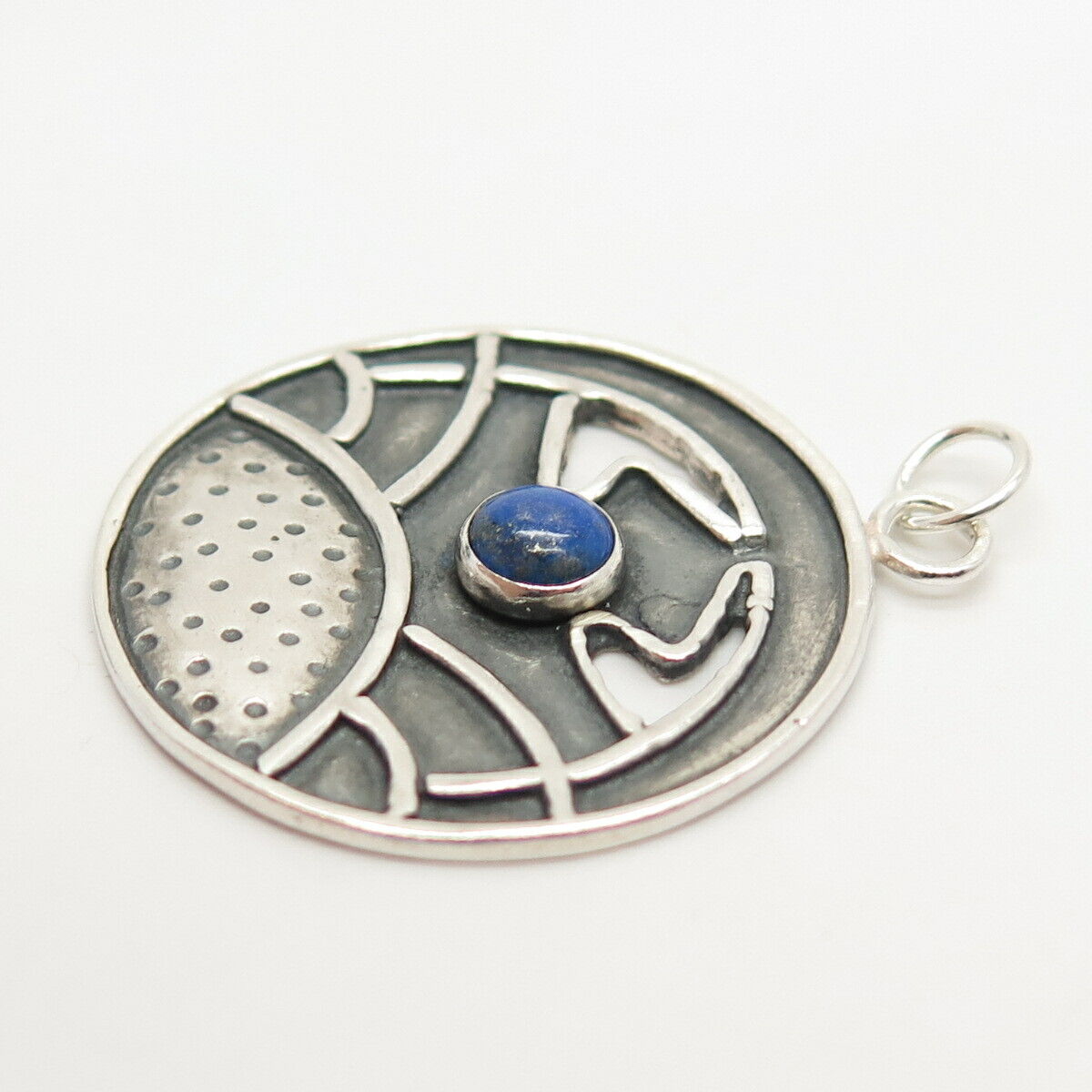 925 Sterling Silver Vintage Real Lapis Lazuli Gem Tribal Pendant