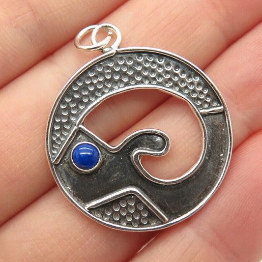 925 Sterling Silver Vintage Real Lapis Lazuli Gem Tribal Pendant