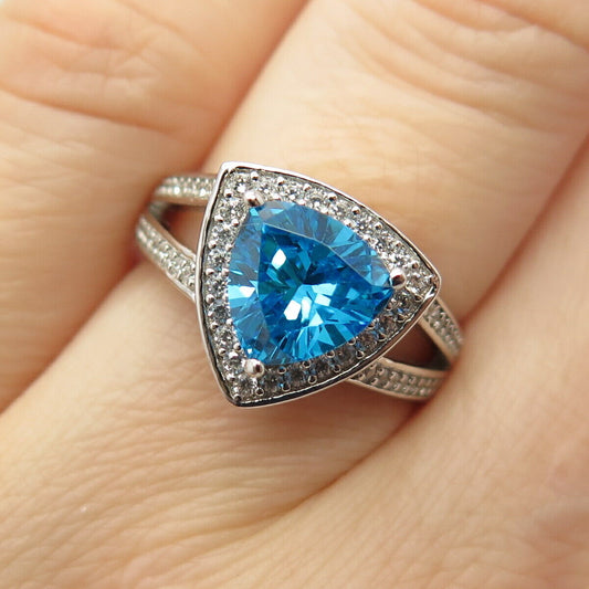 925 Sterling Silver White & Blue Topaz-Tone C Z Ring Size 6