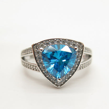 925 Sterling Silver White & Blue Topaz-Tone C Z Ring Size 6