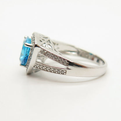 925 Sterling Silver White & Blue Topaz-Tone C Z Ring Size 6