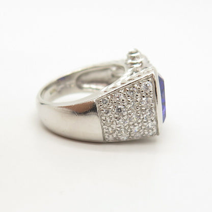 925 Sterling Silver White & Blue C Z Ring Size 7