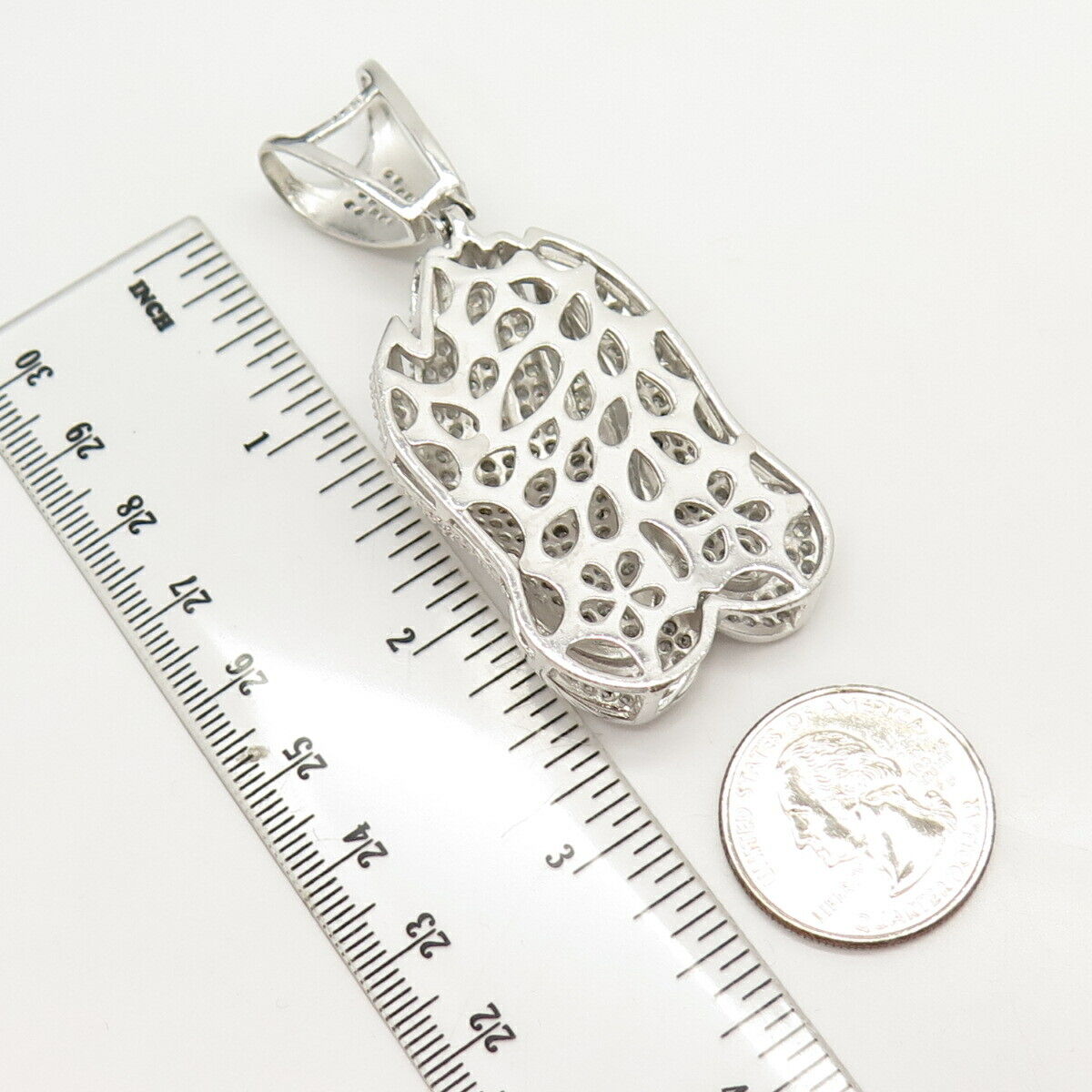 925 Sterling Silver Pave C Z Hands in Serenity Pendant