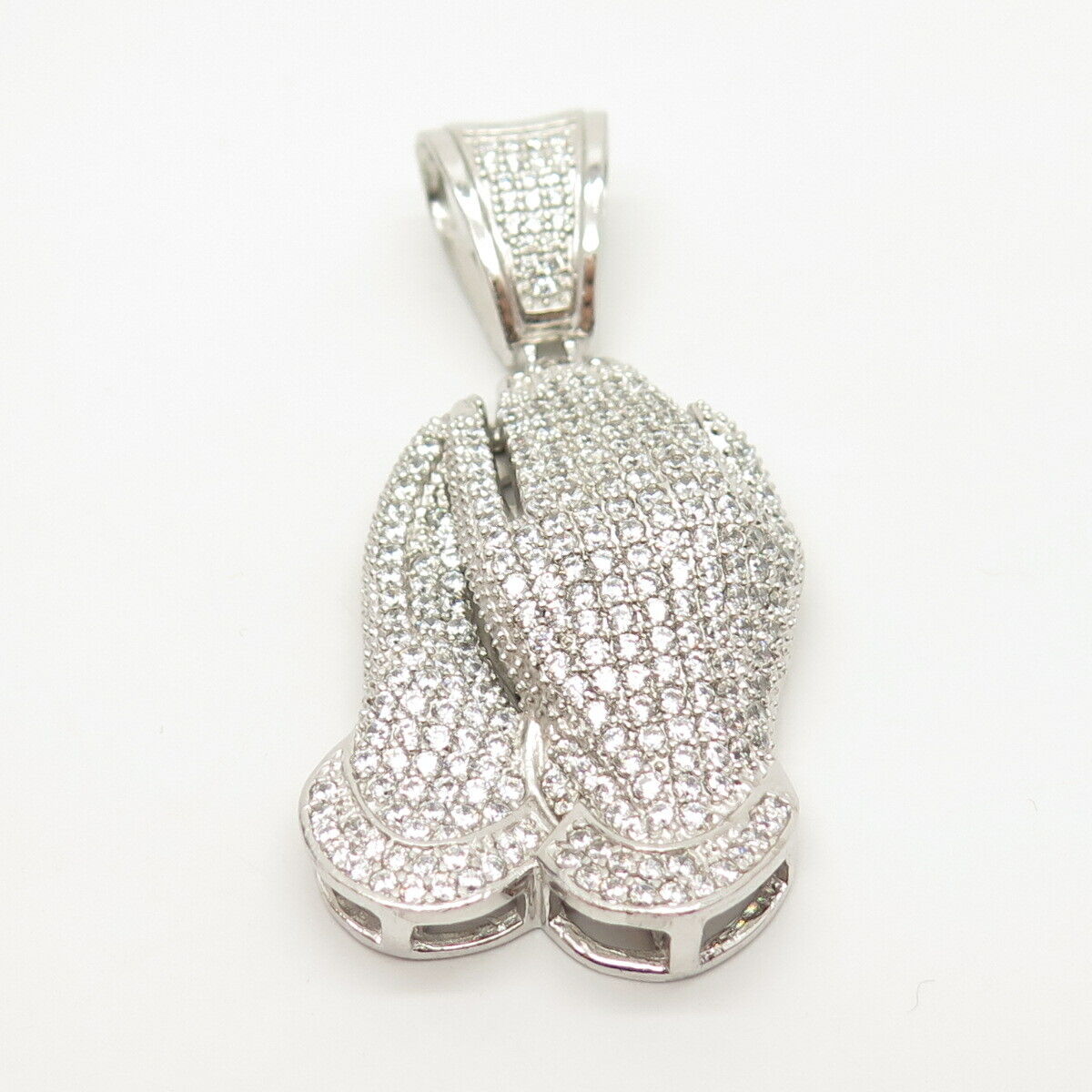 925 Sterling Silver Pave C Z Hands in Serenity Pendant