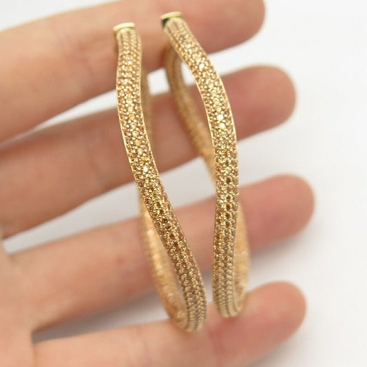 925 Sterling Silver Gold Plated Kleo Curved C Z Hoop Earrings