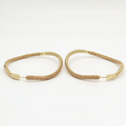 925 Sterling Silver Gold Plated Kleo Curved C Z Hoop Earrings