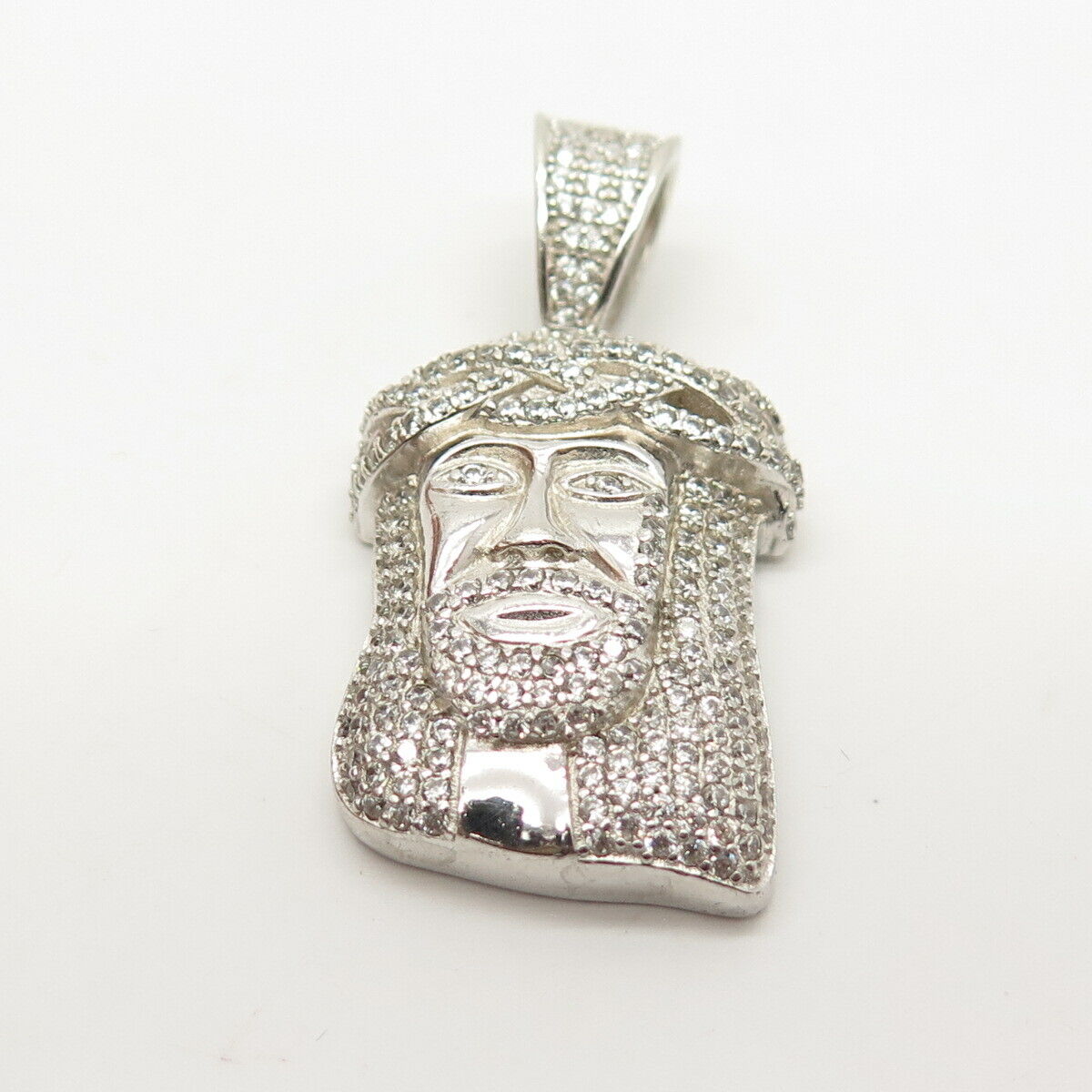 925 Sterling Silver Pave C Z Jesus Religious Pendant