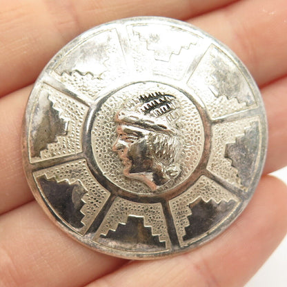 900 Coin Silver Vintage Ecuador Man's Profile Round Pin Brooch / Pendant