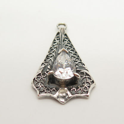 925 Sterling Silver Vintage C Z Ornate Pendant