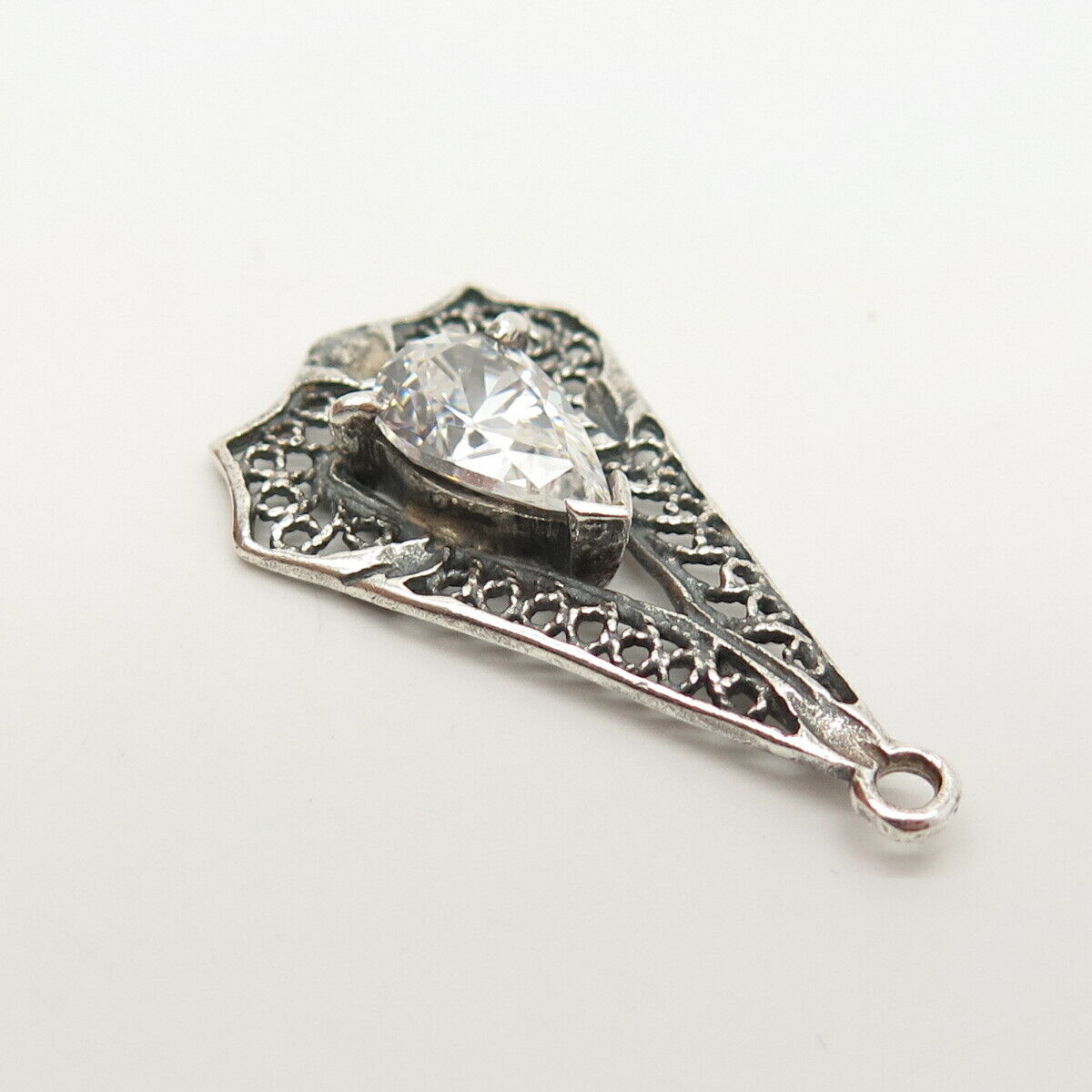 925 Sterling Silver Vintage C Z Ornate Pendant