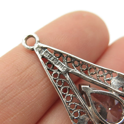 925 Sterling Silver Vintage C Z Ornate Pendant