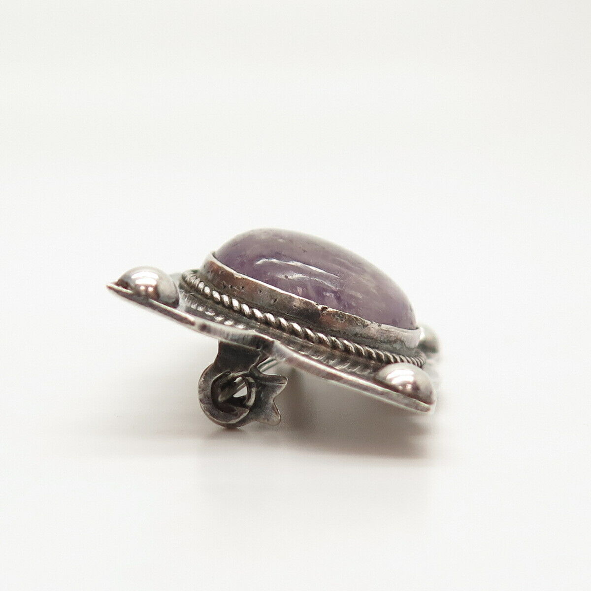 925 Sterling Silver Vintage Mexico Real Amethyst Gemstone Pin Brooch